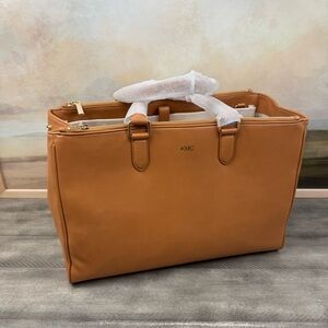 Mark & Graham Vegan Leather Work Bag Purse Tote Chestnut Monogrammed Read